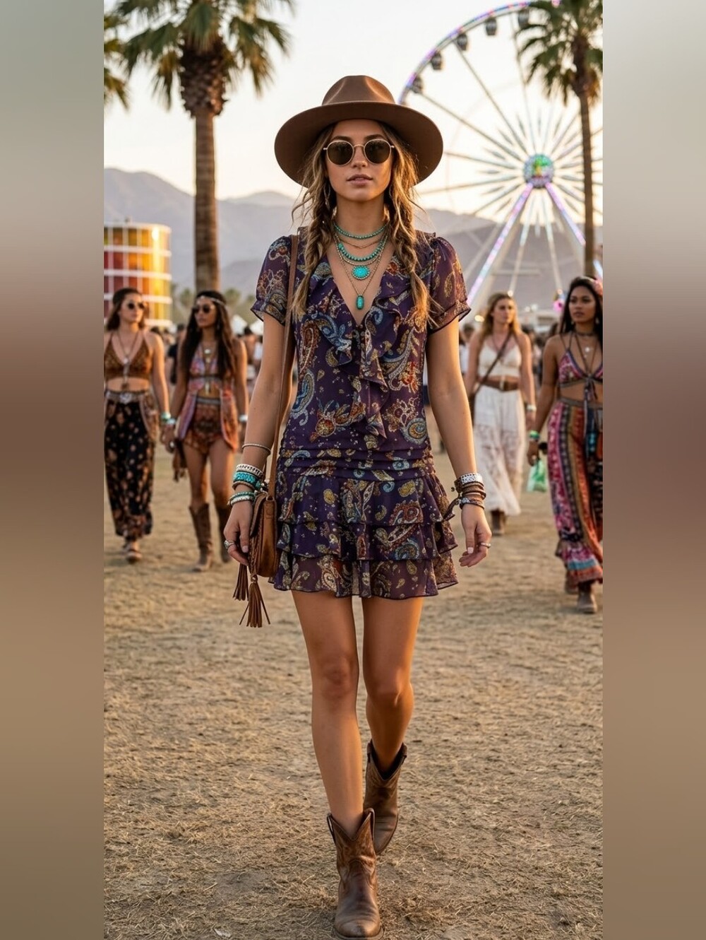 New Look Purple Paisley Ruffle Mini Dress  S Western Rodeo Festival